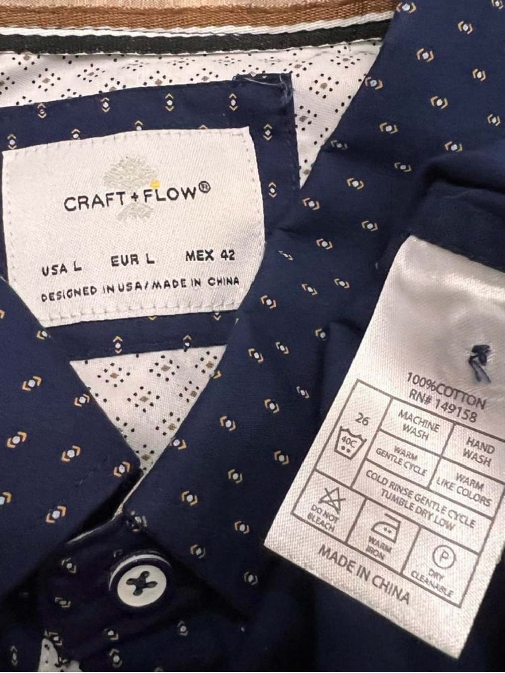 Craft + Flow Navy Short Sleeve Button Down Shirt Men’s L - Picture 3 of 5